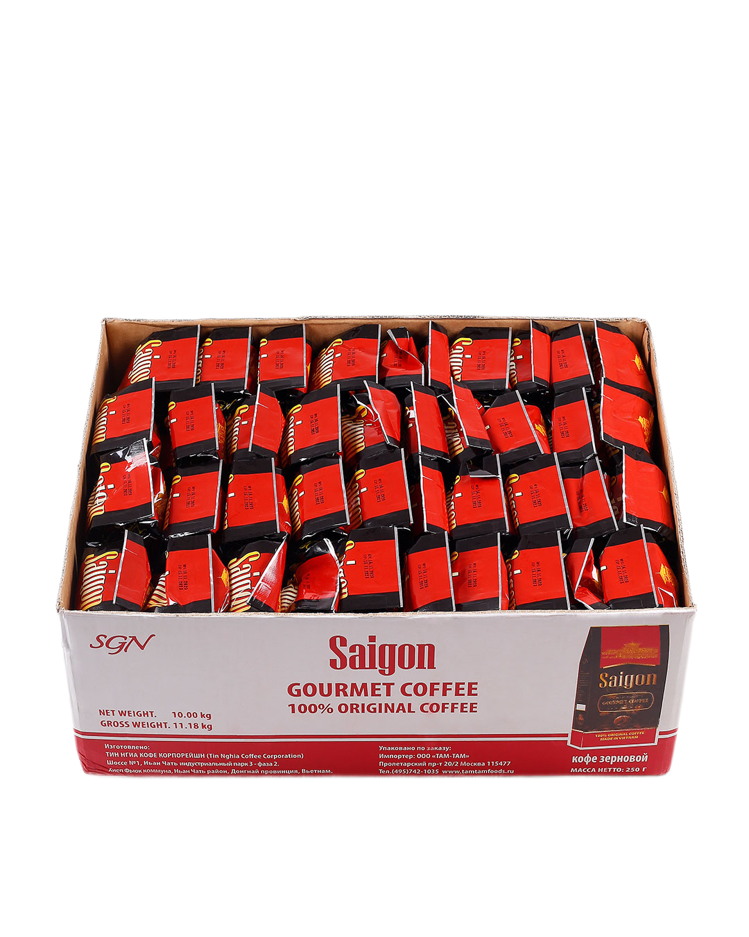 

Вьетнамский кофе в зернах Saigon Gourmet, 250 г х 40 шт
