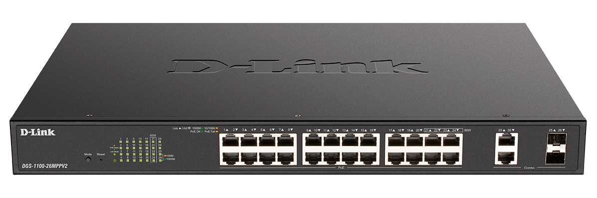 

Коммутатор D-Link SMB DGS-1100-26MPPV2 DGS-1100-26MPPV2/A3A черный, DGS-1100-26MPPV2