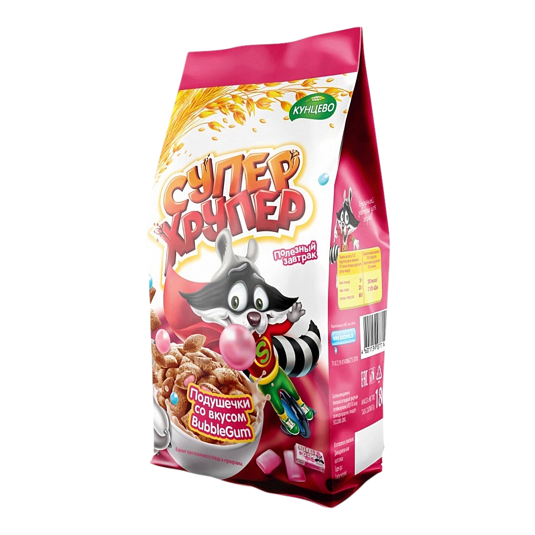 

Сухой завтрак Супер Хрупер Подушечки мультизлаковые со вкусом Bubble Gum 180 г
