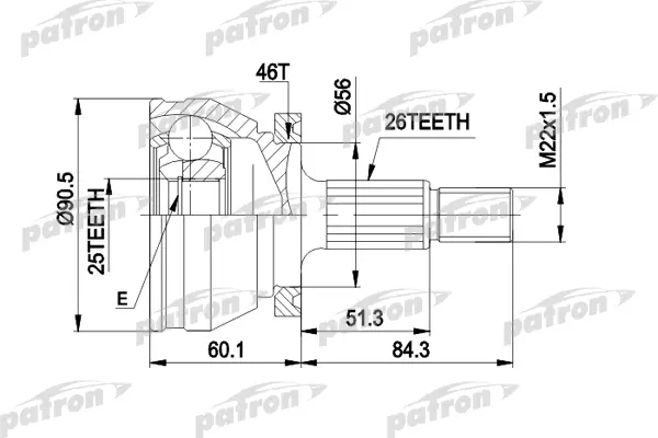 

ШРУС наружн к-кт SAAB: 9000 89-98, 9000 хечбэк 89-98 PATRON PCV1167