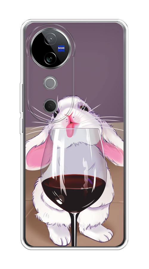 

Чехол на Vivo V40 "Кролик с бокалом", Белый;розовый;красный, 2611450-1