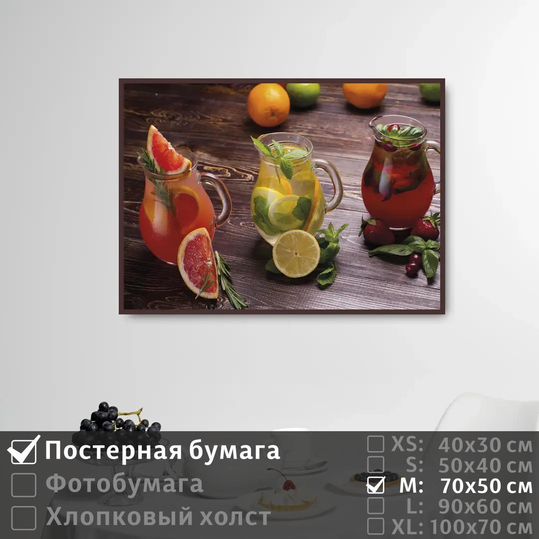 

Постер на стену ПолиЦентр Фруктовый сок в кувшинах 70х50 см, ФруктовыйСокВКувшинах