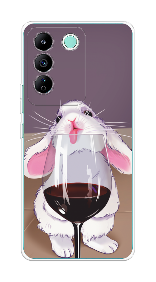 

Чехол на Vivo T2 4G "Кролик с бокалом", Белый;розовый;красный, 269550-1