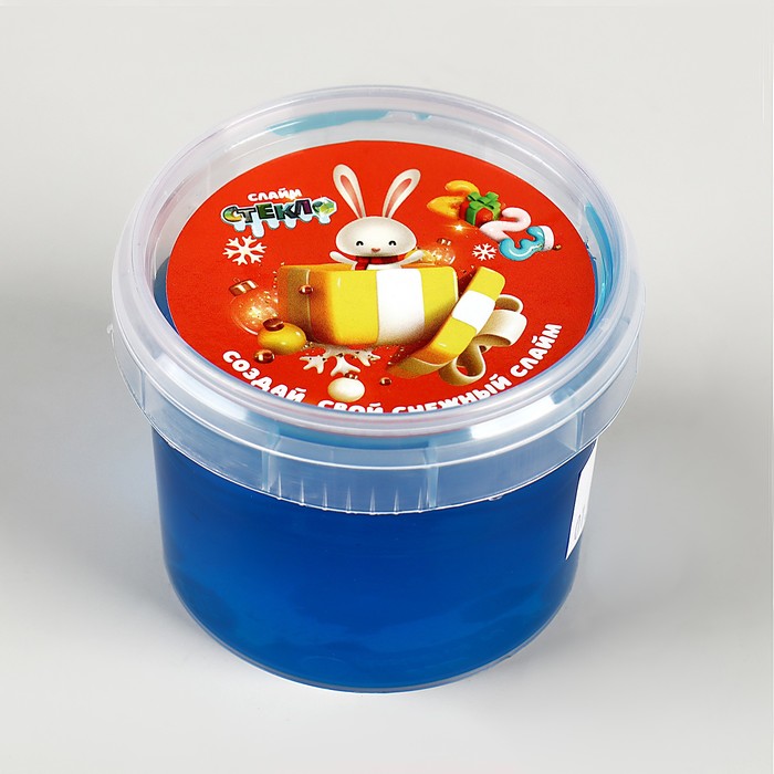 Слайм Стекло синий с капсулой внутри (голографический снег, блестки), 100 г