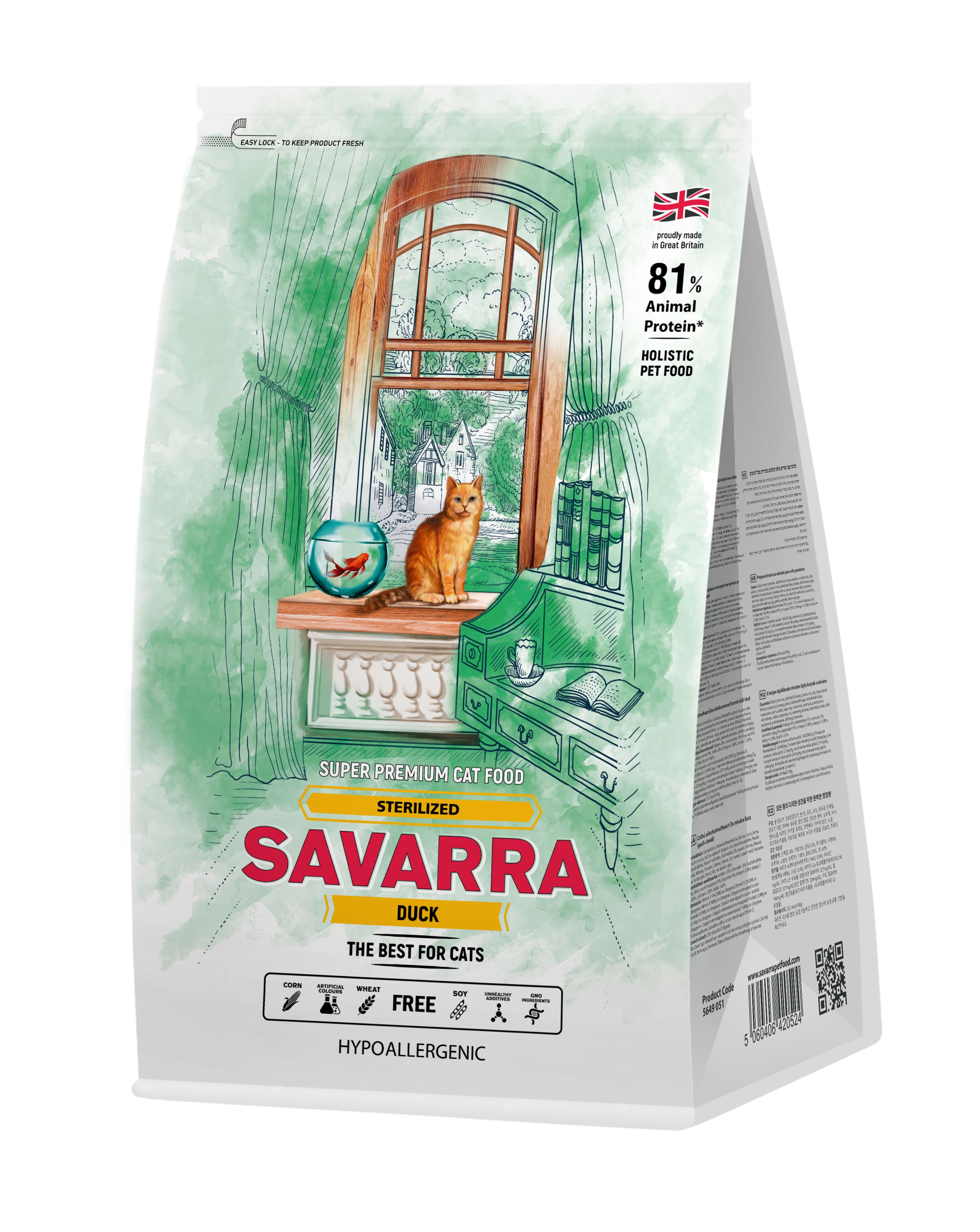 

Сухой корм для кошек Savarra Sterilized Adult Cat, утка, рис, 0.4кг, Sterilized Adult Cat