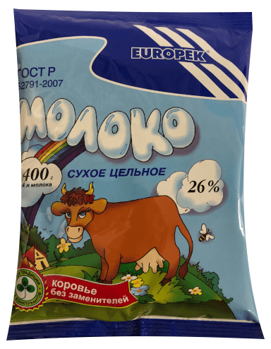 

Молоко 26% цельное сухое 400 мл Europek БЗМЖ