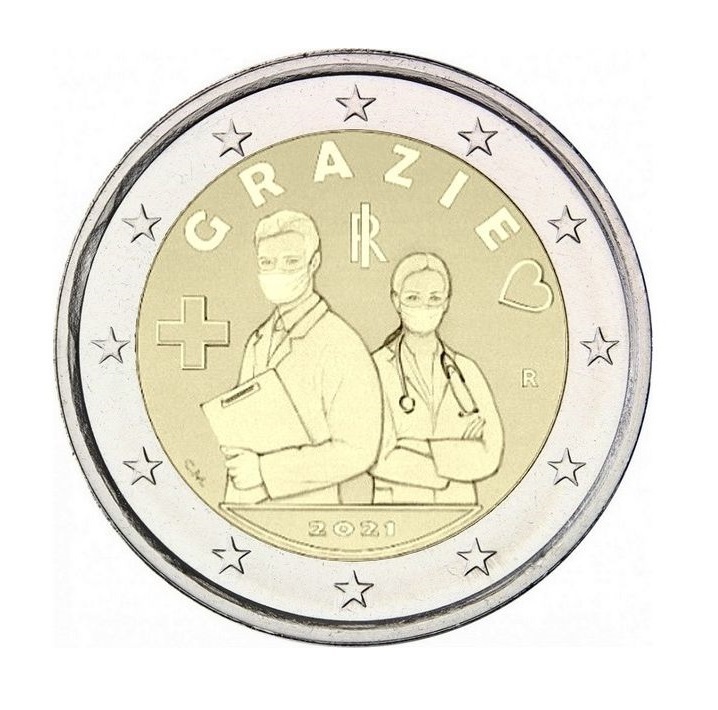 

Памятная монета 2 евро Спасибо врачам Борьба с COVID-19 Италия 2021 г
