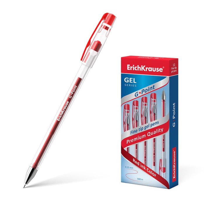 

Ручка гелевая ErichKrause G-Point, чернила красные, узел 0.38 мм, длина линии письма 500 м
