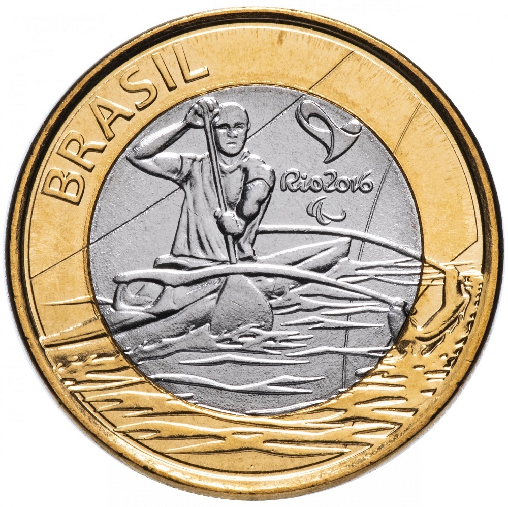 

Подлинная монета 1 Реал XXXI летние Олимпийские Игры Рио-де-Жанейро 2016 Пара-каноэ