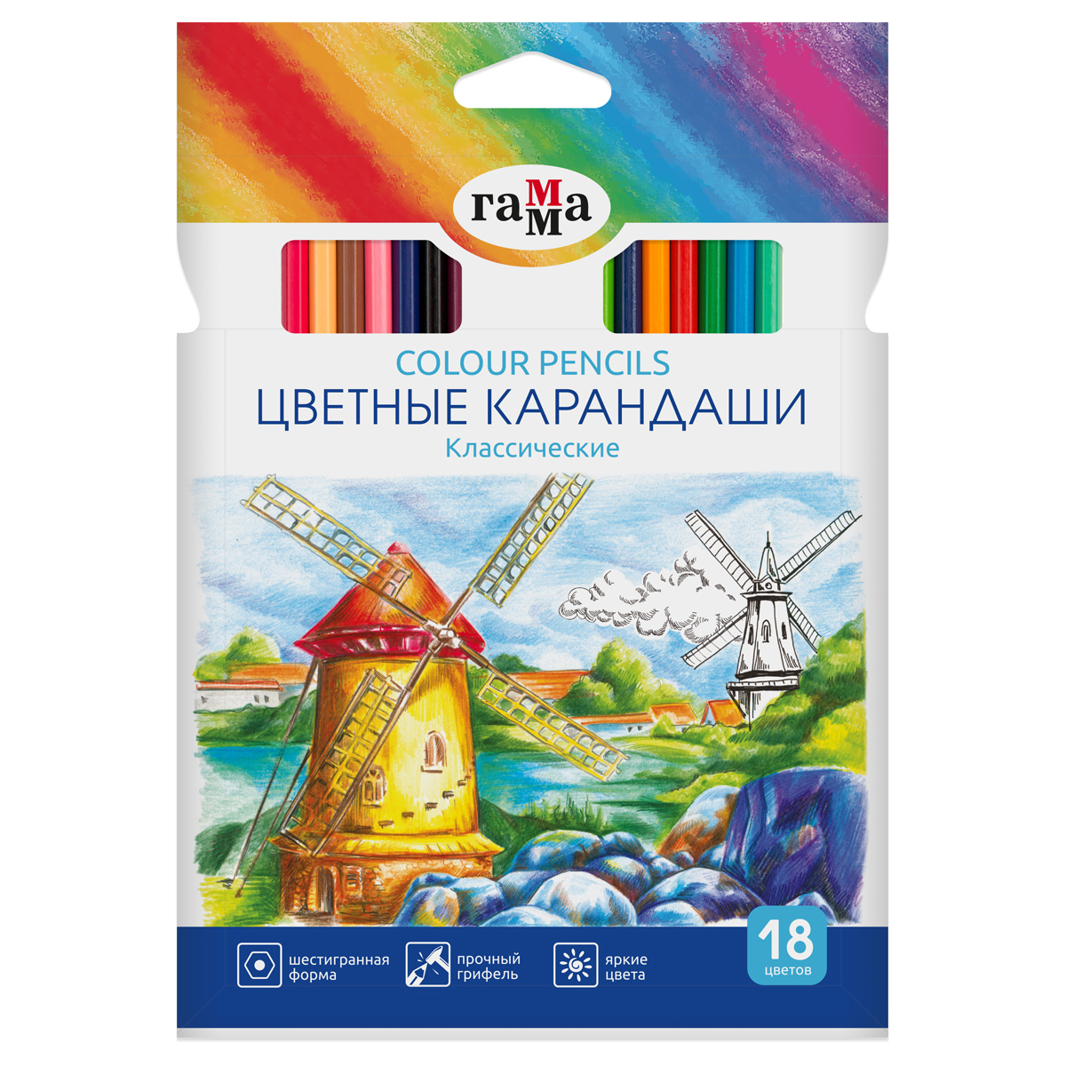 

Карандаши цветные Гамма 344225, в наборе 18 цв., 3 набора, Разноцветные, 344225
