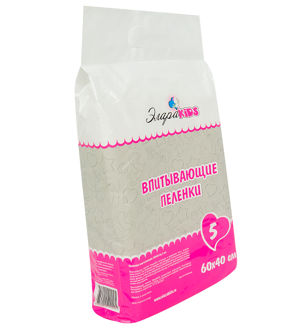 

Пеленки ЭлараKids впитывающие 40х60 см, 5 шт