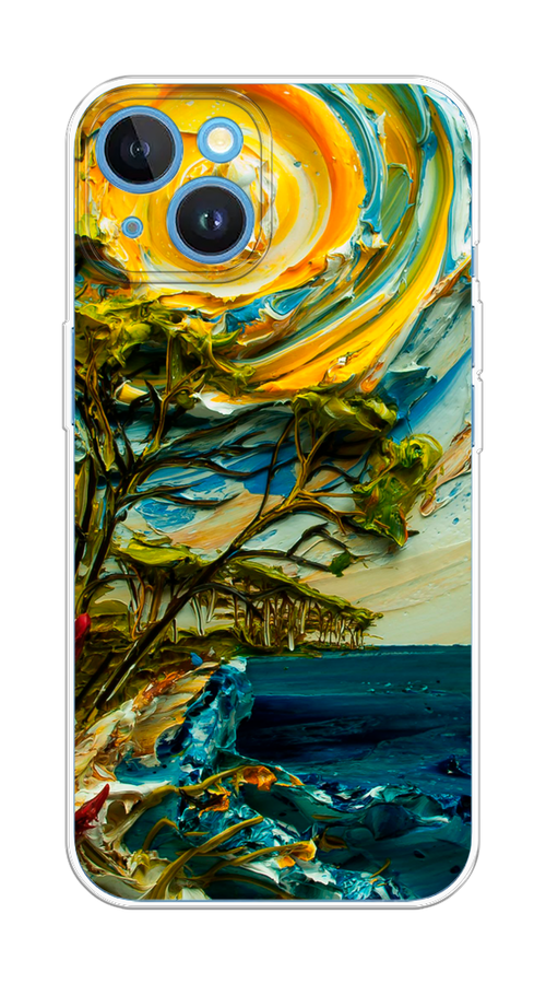

Чехол на Apple iPhone 15 "Солнце живопись", Желтый;синий, 15550-1