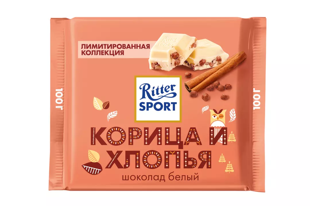 Шоколад Ritter Sport белый с корицей и хлопьями 100 г