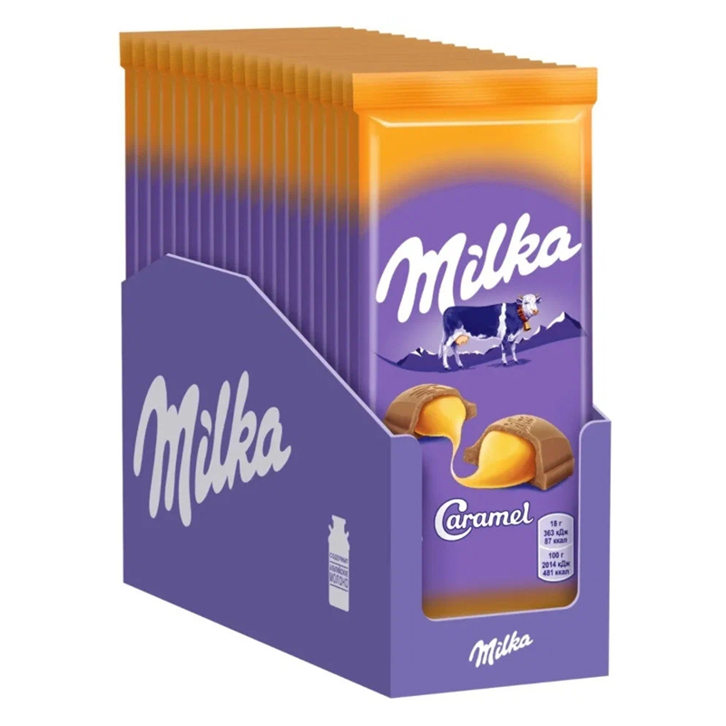 Шоколад Milka молочный с карамельной начинкой 90 г х 20 шт