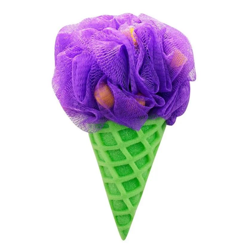 Мочалка мороженое Dolce Milk зеленая фиолетовая мыльная роза фиолетовая в картоне 1 шт