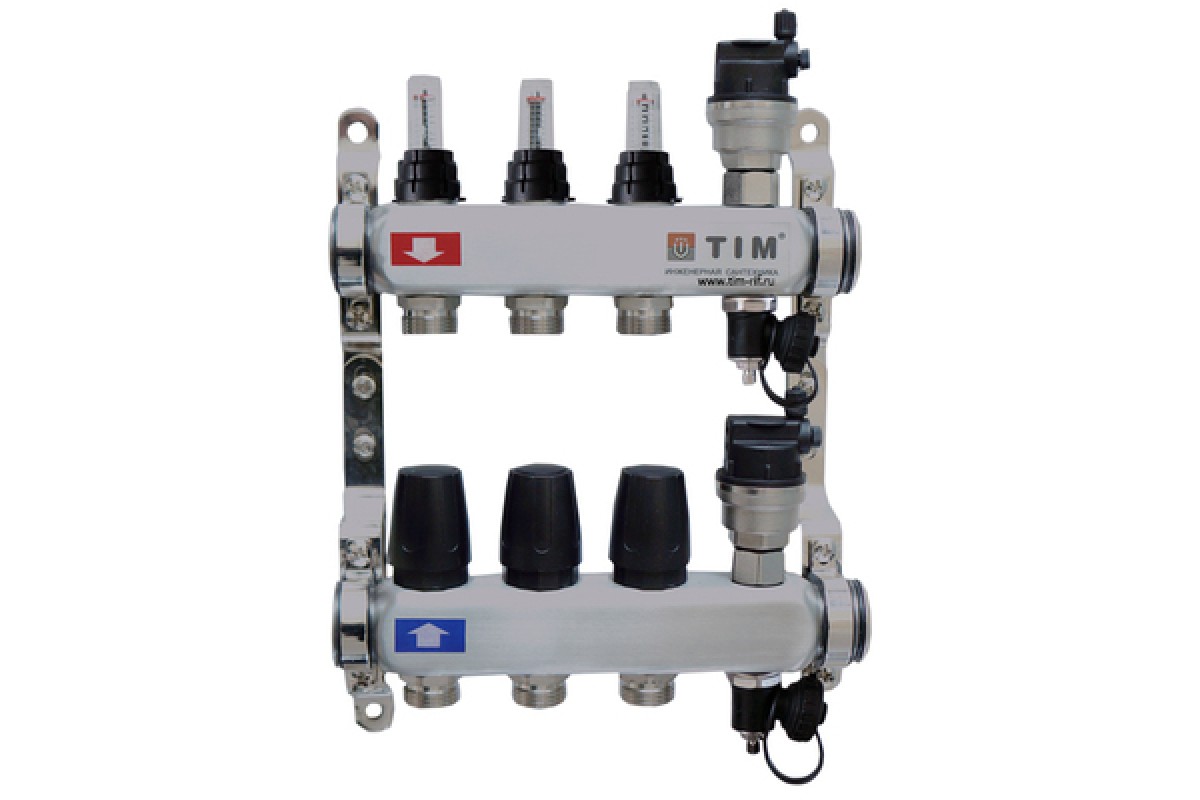 фото Коллекторный блок из нержавеющей стали с расходомерами без кранов 1" tim 3 x 3/4" kcs5003