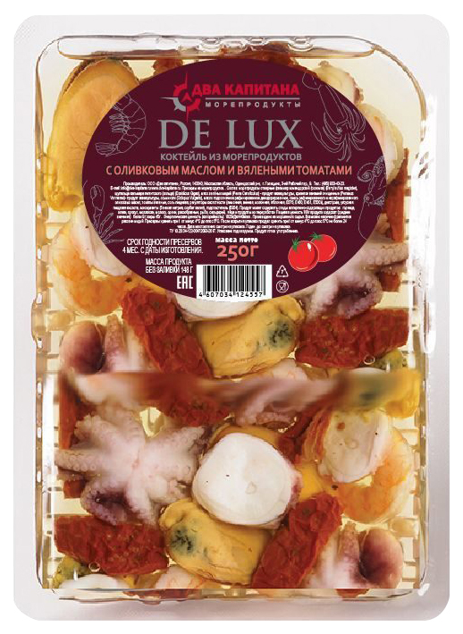 Коктейль из морепродуктов Два Капитана De-Lux c оливковым маслом и вялеными томатами 250 г