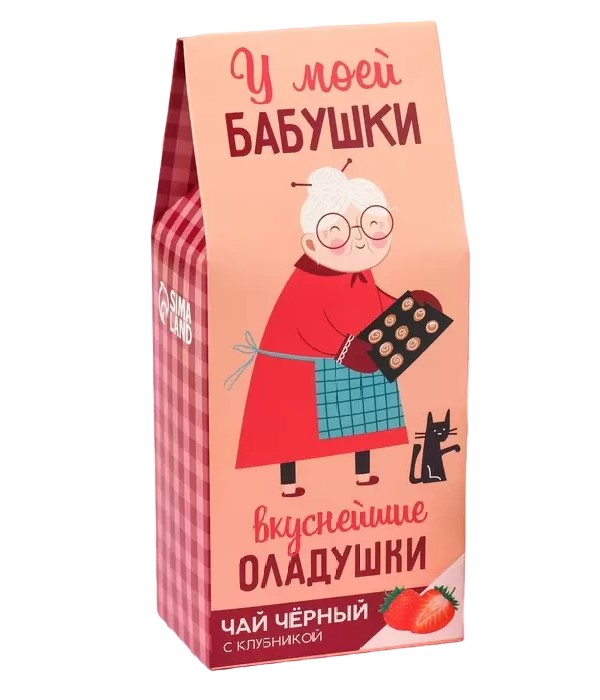 Фабрика счастья Чай черный Бабушке, вкус: клубника, 100 г.
