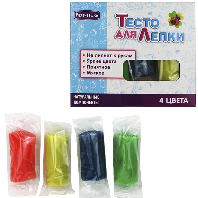 Набор ДТ Тесто для лепки 4 цвета, 100гр П100 в кор.