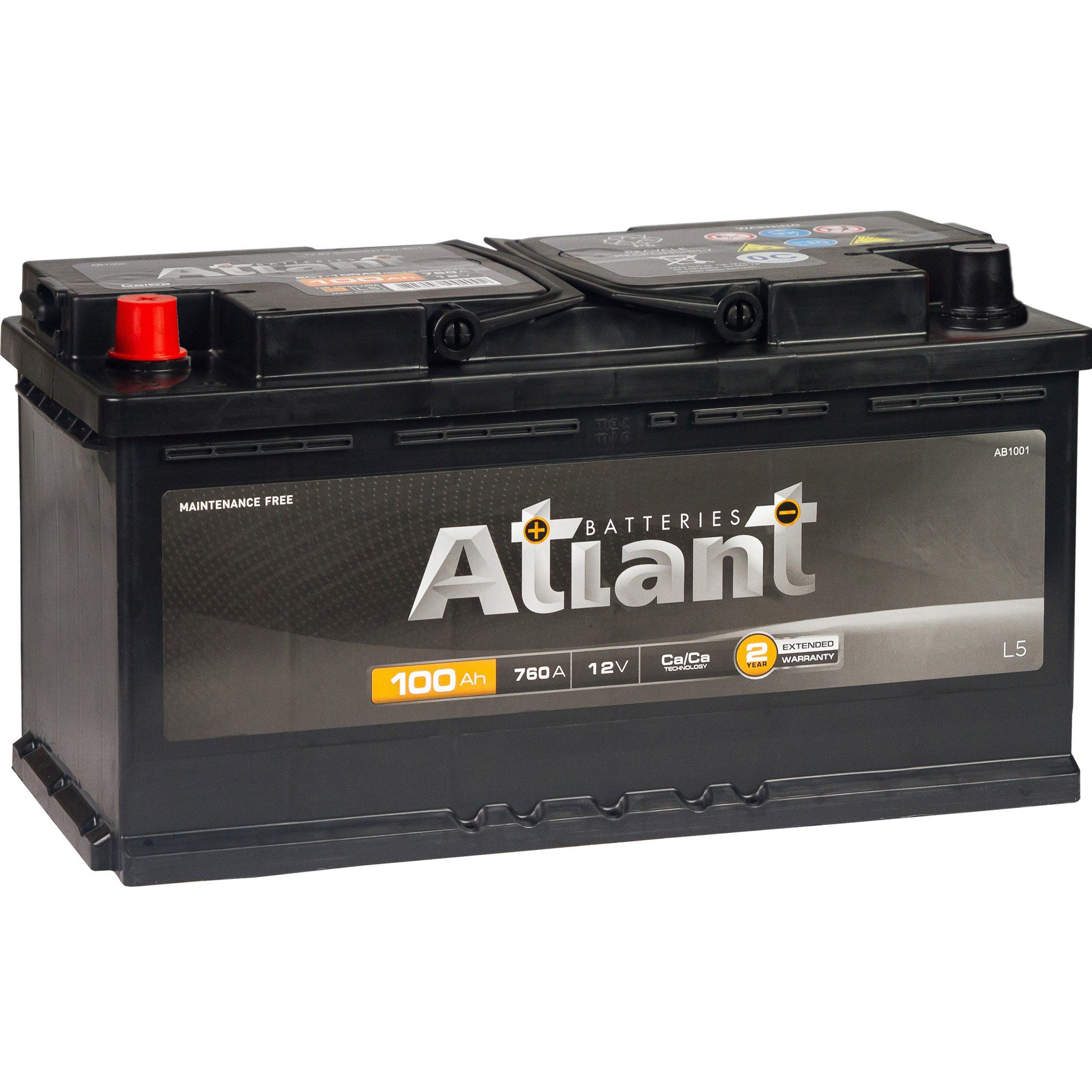 Аккумулятор автомобильный ATLANT Black 100 Ач 760 А прямая полярность AB1001