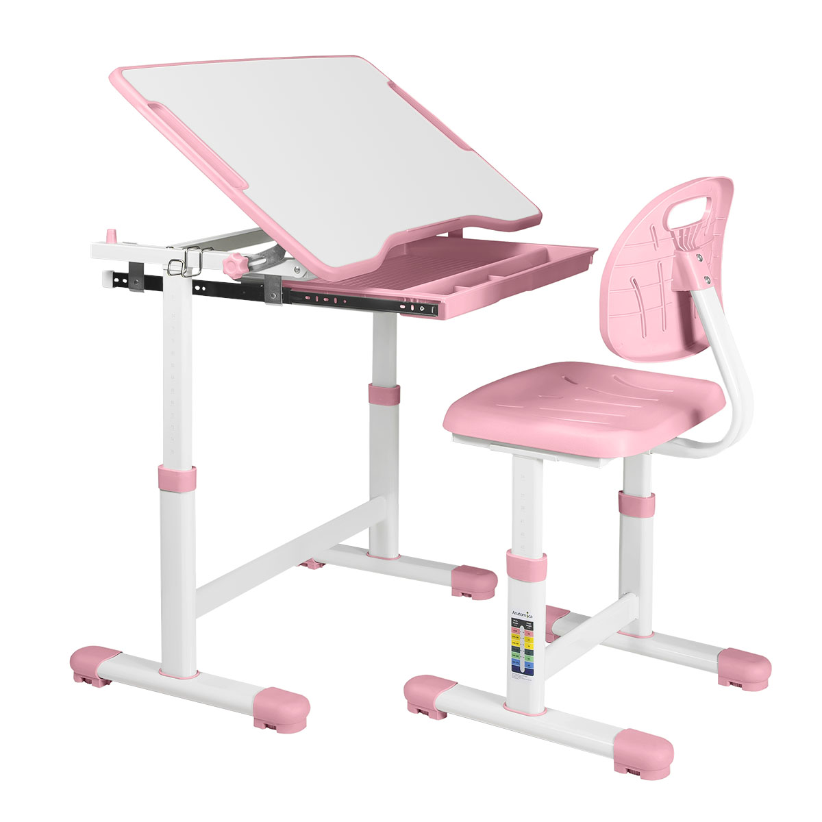 Комплект Anatomica Karina Парта + стул + выдвижной ящик белый светло-розовый