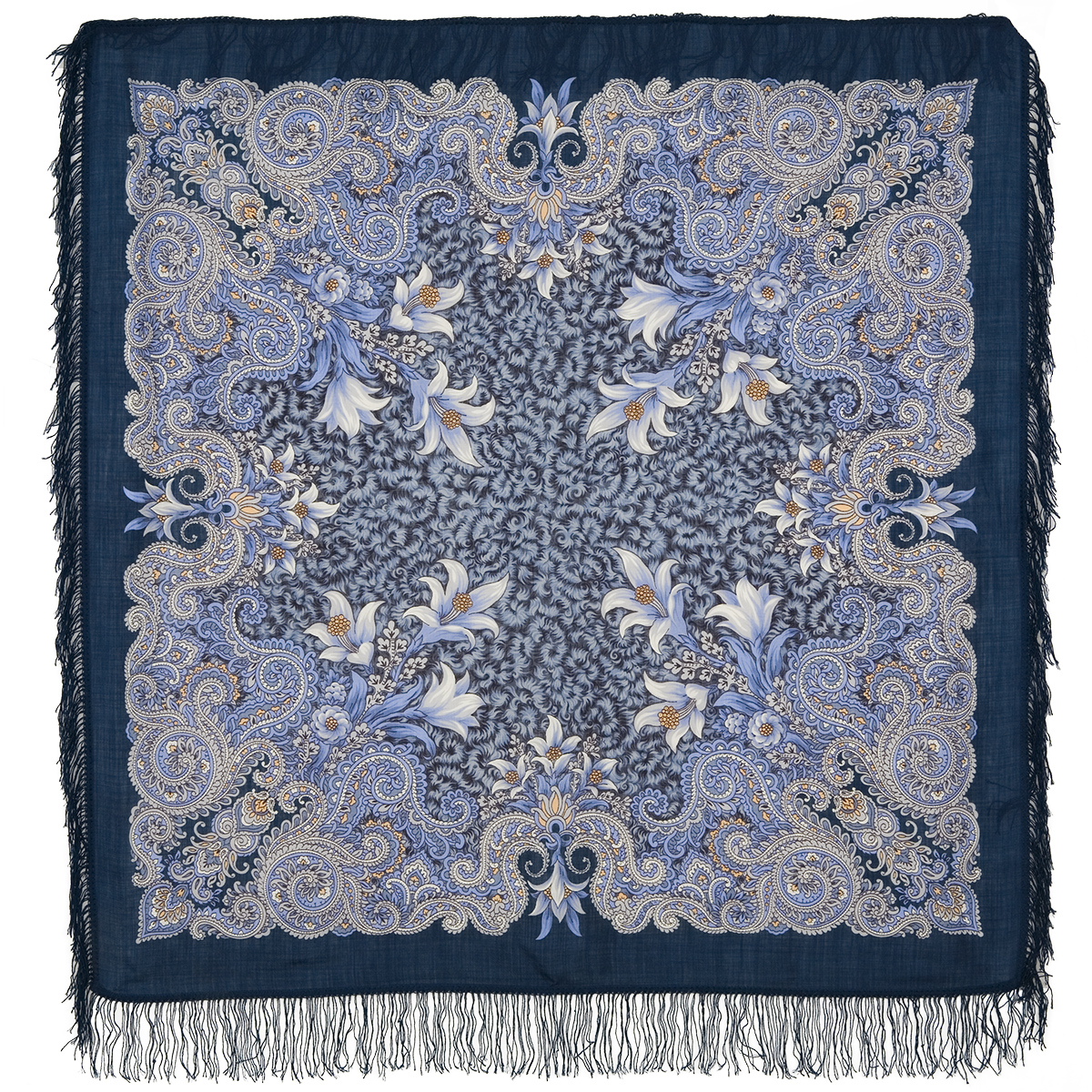 Платок женский Павловопосадский платок 23 синий, 125х125 см