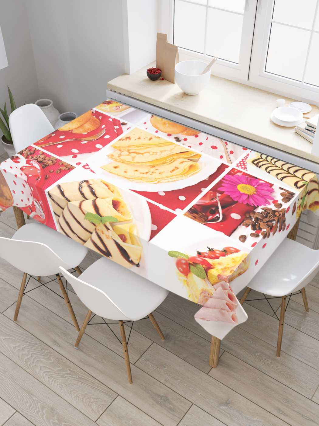 

Скатерть прямоугольная JoyArty "Вкусный завтрак" из оксфорда, 180x145 см, Розовый, Вкусный завтрак