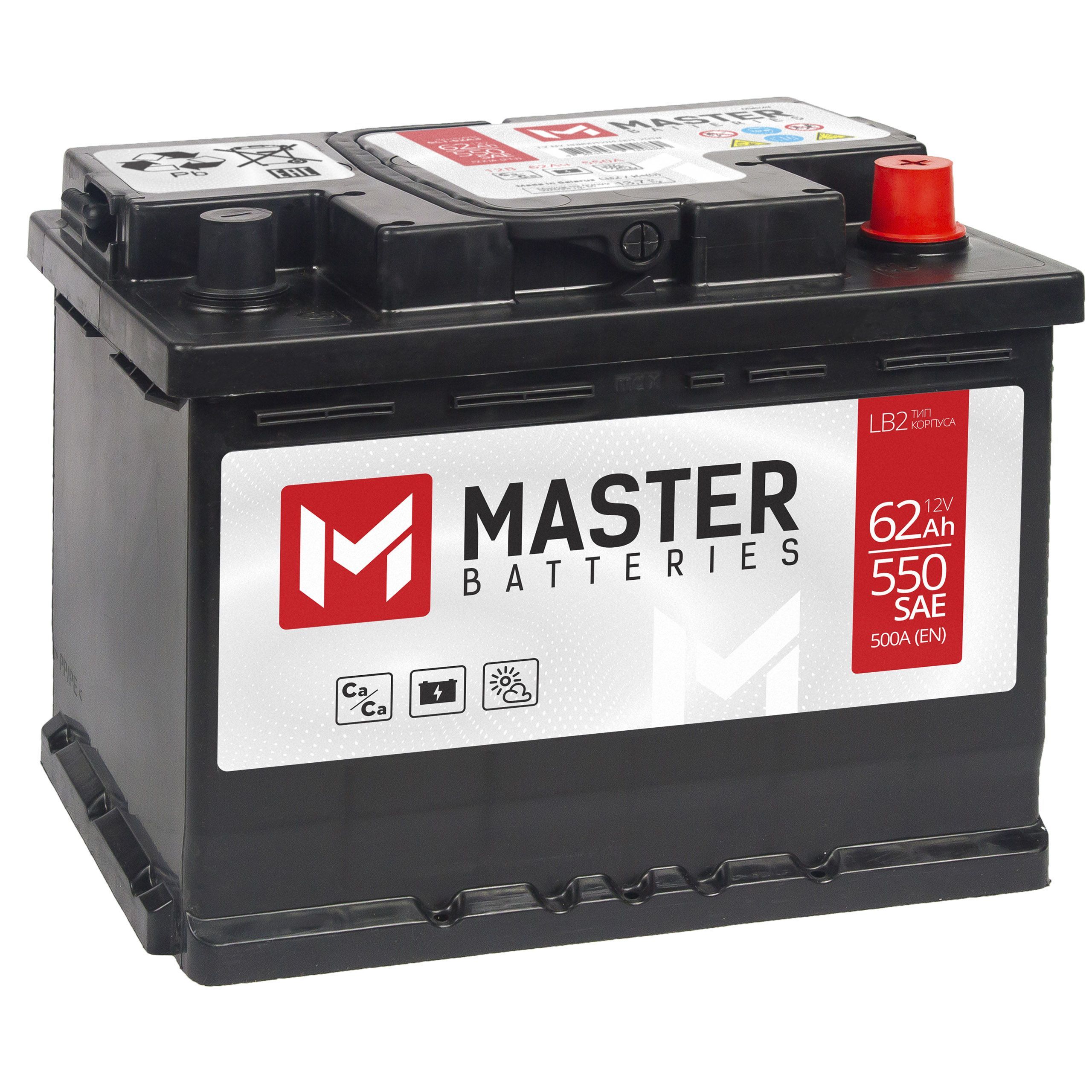 Аккумулятор автомобильный MASTER BATTERIES 62 Ач 500 А обратная полярность MB620