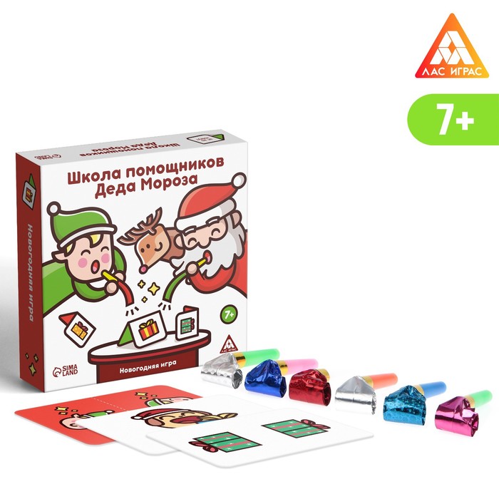 

Новогодняя игра «Школа помощников Деда Мороза», 50 карт, 6 дудочек, 7+