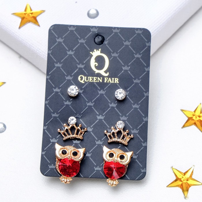 

Комплект серег пусеты из бижутерного сплава Queen Fair 3740460, стразы