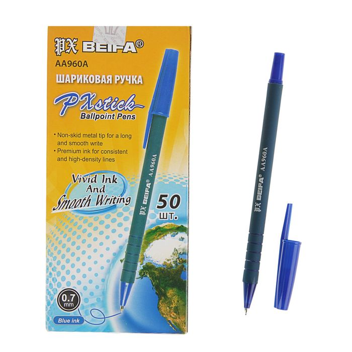 

Ручка шариковая Beifa "Офис", узел 0,7 мм, чернила синие, корпус Soft Touch(50 шт.)