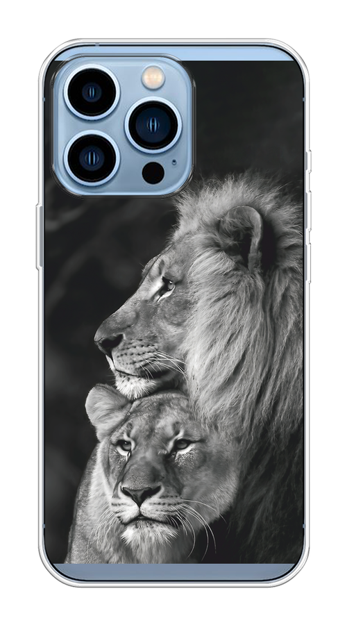 

Чехол на Apple iPhone 13 Pro "Львиная пара", Черный;серый;белый, 14350-1