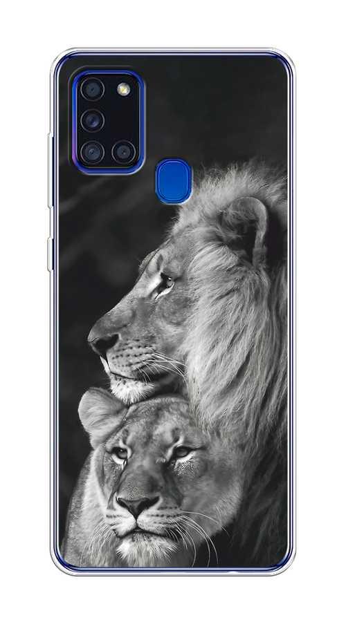 

Чехол на Samsung Galaxy A21s "Львиная пара", Черный;серый;белый, 2100250-1