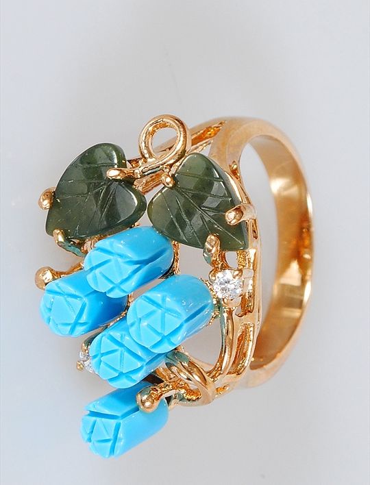

Кольцо из бижутерного сплава р. 18 Lotus Jewelry 82R-02tq-ja, бирюза/нефрит/циркон, 82R-02tq-ja