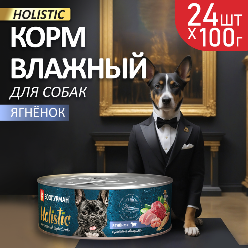 Влажный корм для собак Зоогурман Holistic ягненок с рисом и овощами, 24шт по 100г