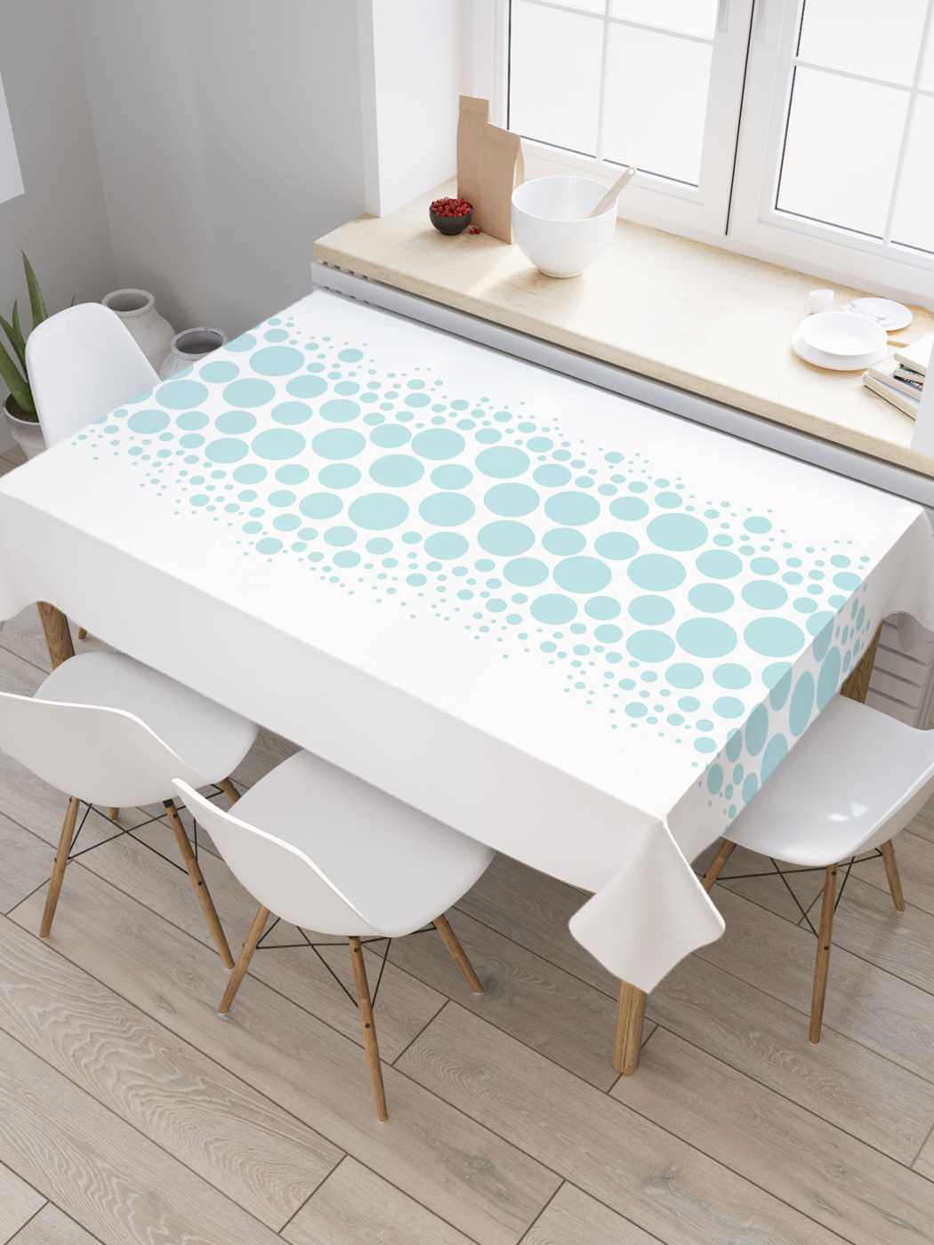 

Скатерть прямоугольная JoyArty "Полоса горошком" из оксфорда, 180x145 см, Голубой, Полоса горошком