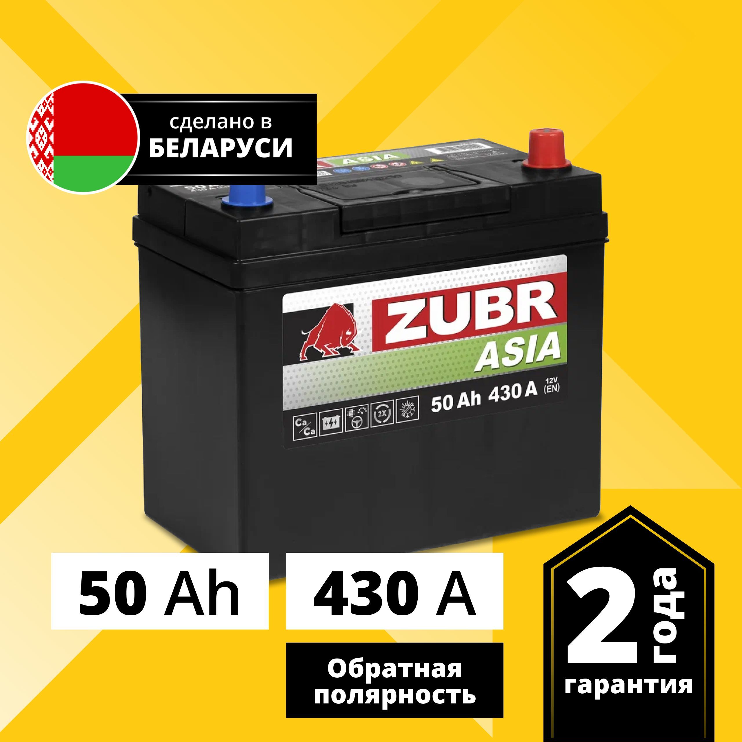 Аккумулятор автомобильный ZUBR Premium Asia 50 Ач 430 А обратная полярность ZPA500