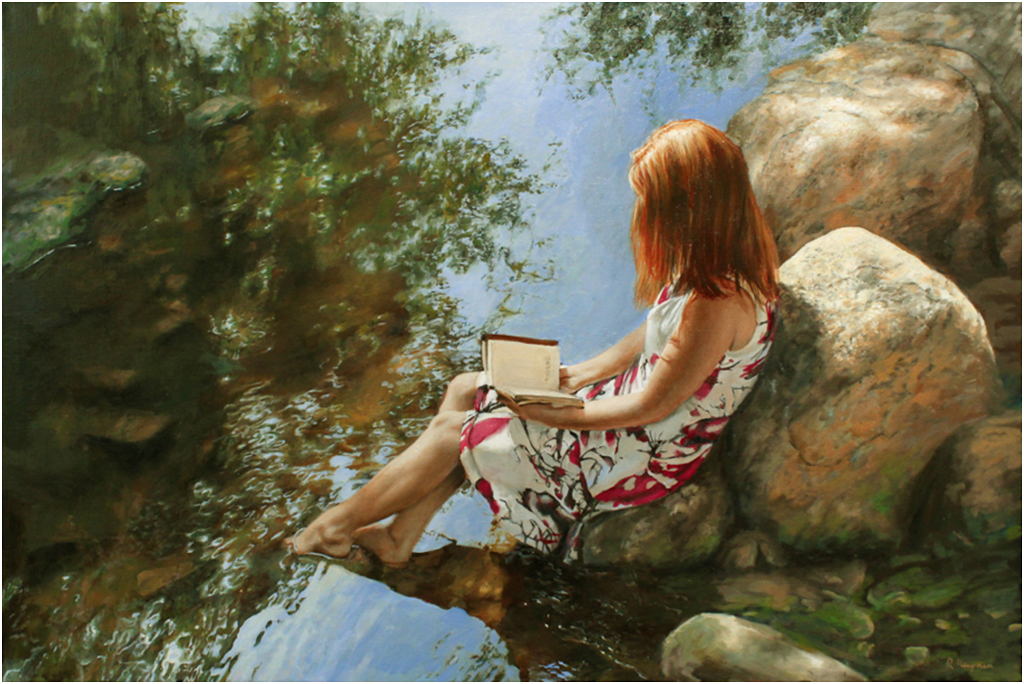 фото Картина на холсте с подрамником хитарт "девочка с книгой" 100x68 см модулка