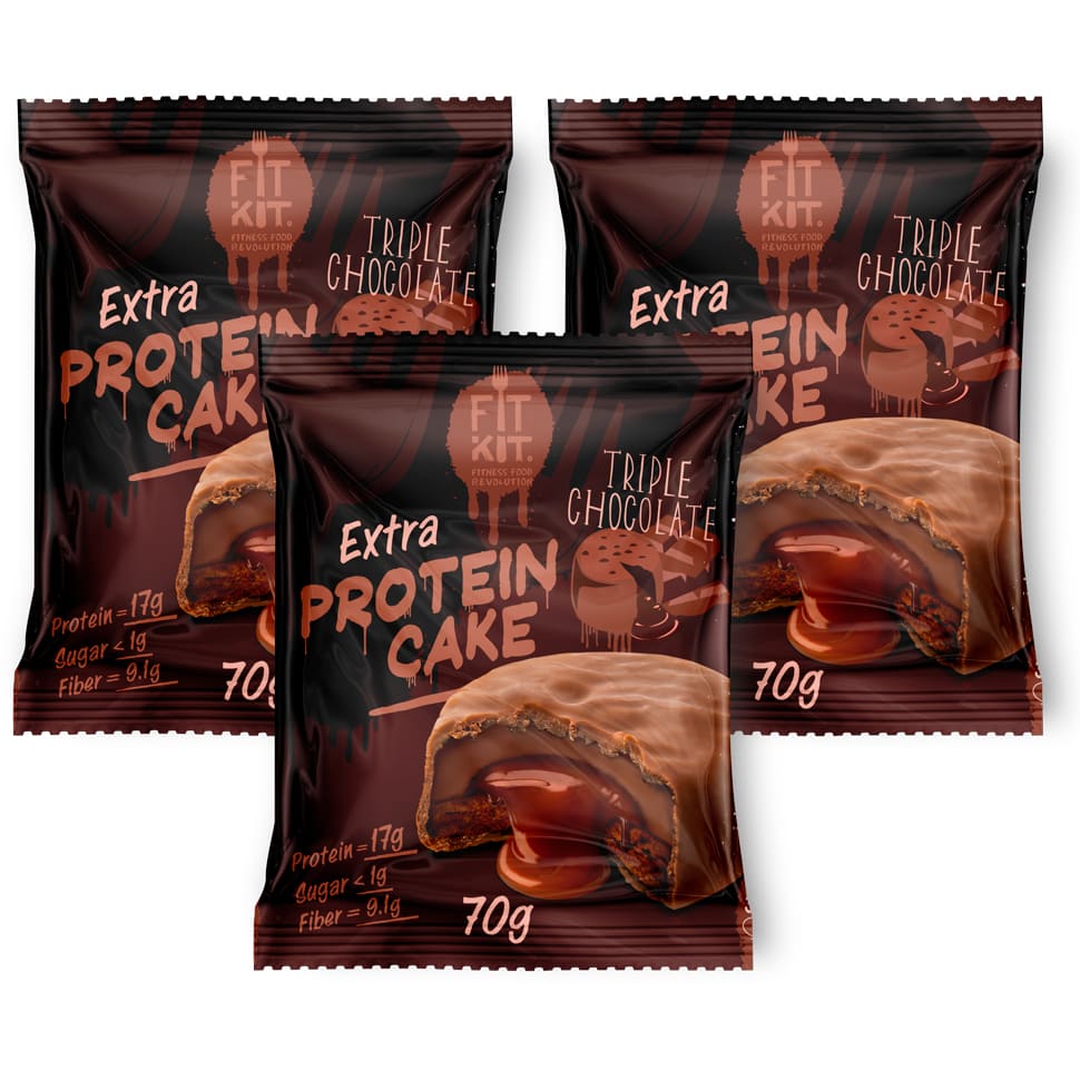 Печенье Fit Kit Extra Protein Cake 70 г, 3 шт., тройной шоколад