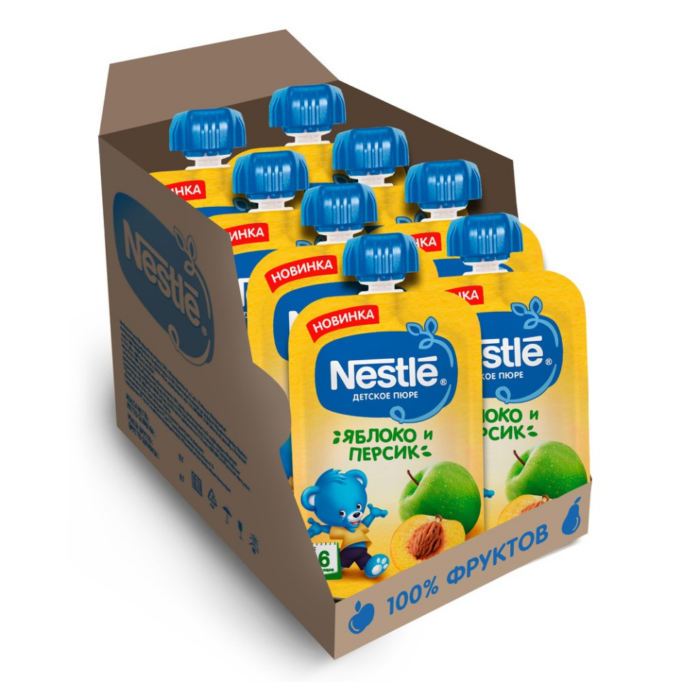 

Пюре NESTLE Яблоко Персик Пауч 8 шт по 90г, Яблоко, персик пауч