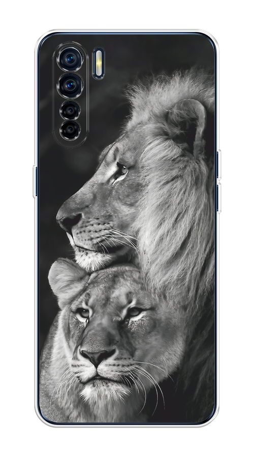 

Чехол на Oppo A91/Reno 3 "Львиная пара", Черный;серый;белый, 252450-1