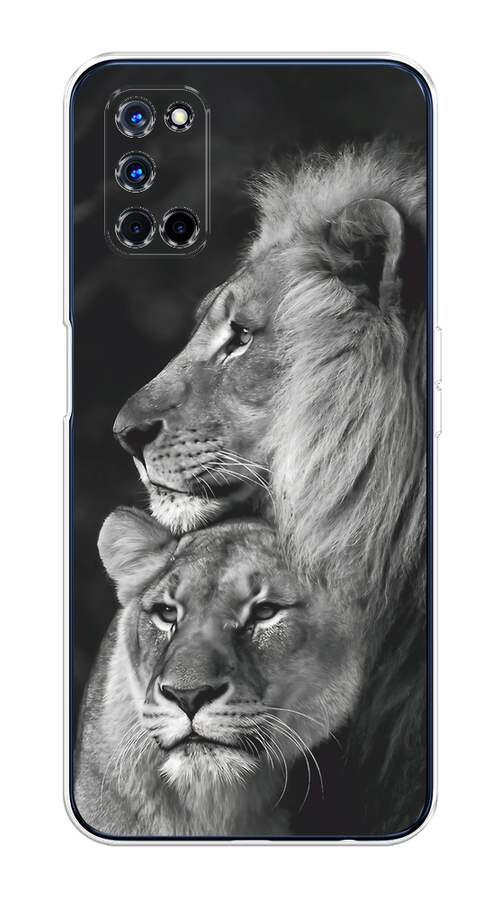 

Чехол на Oppo A52/A72 "Львиная пара", Черный;серый;белый, 253150-1