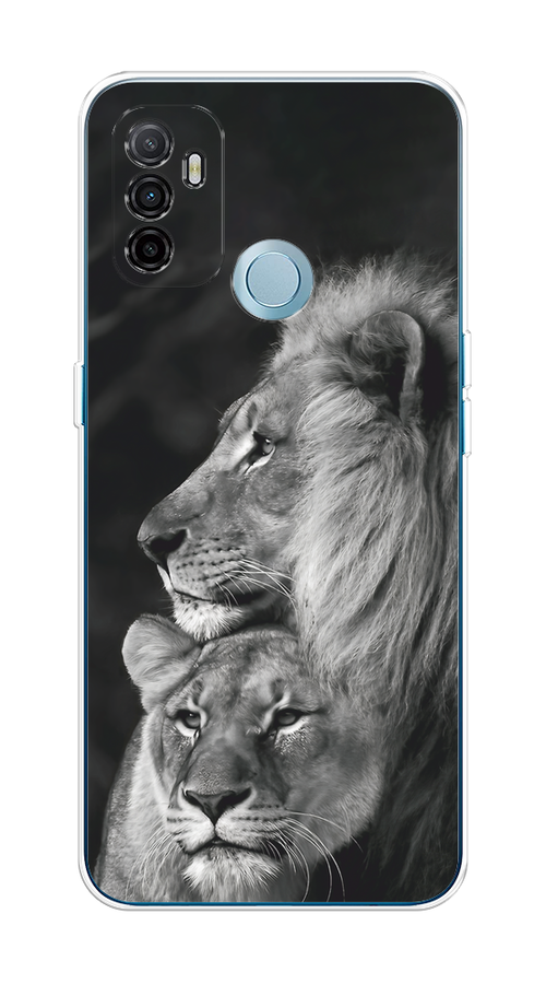 

Чехол на Oppo A53 "Львиная пара", Черный;серый;белый, 254350-1