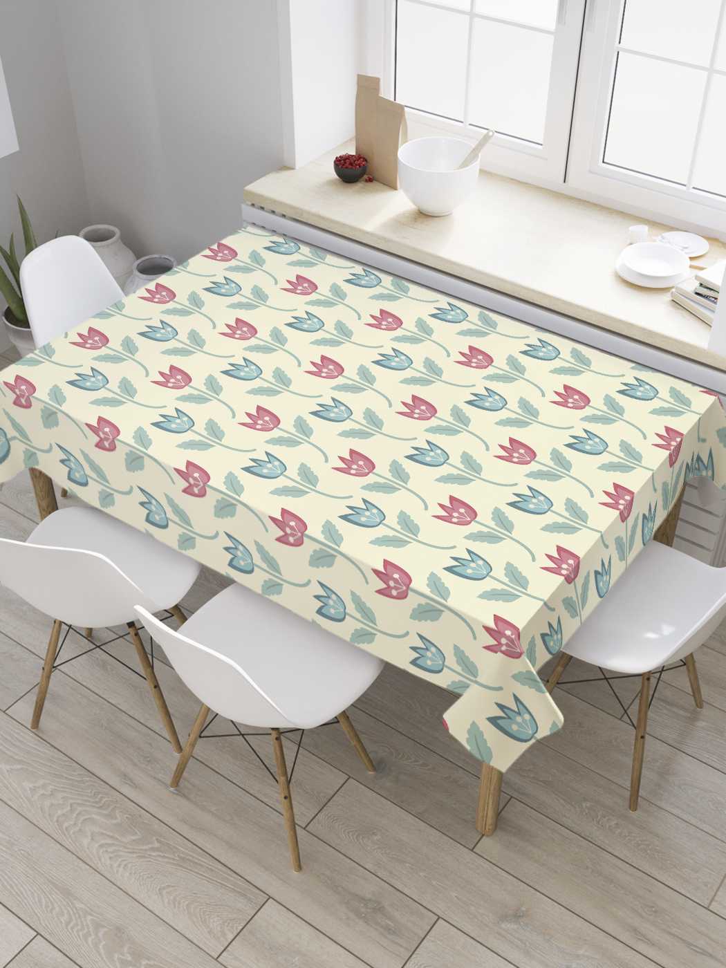 

Скатерть прямоугольная JoyArty "Море тюльпанов" из оксфорда, 180x145 см, Бежевый, Море тюльпанов