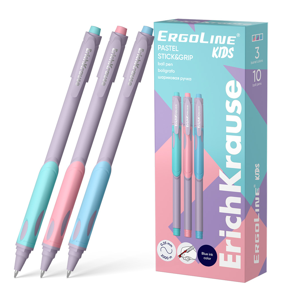 

Ручка шариковая ErichKrause ErgoLine Kids Stick&Grip 62037 цвет синий в коробке по 10 штук