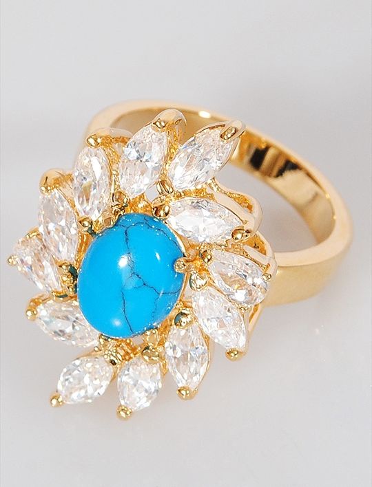 

Кольцо из бижутерного сплава р. 20 Lotus Jewelry 596R-01tq, бирюза/циркон, 596R-01tq