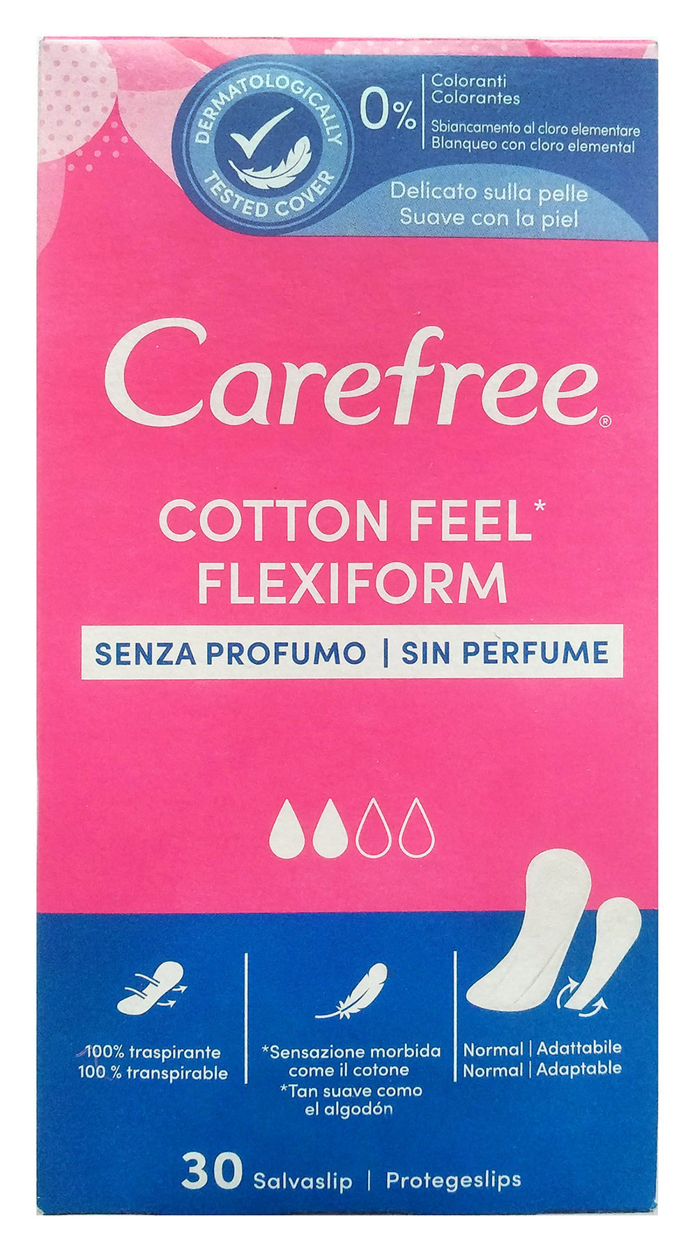 Ежедневные прокладки Carefree Cotton Feel Flexiform без запаха 2 капли, 30 шт. прокладки carefree cotton feel normal aloe 2 капли 20 шт