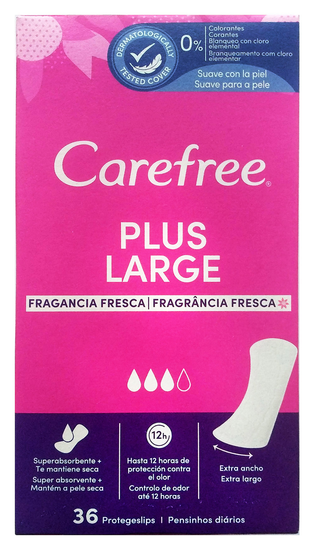 Ежедневные прокладки Carefree Plus Large с ароматом свежести 3 капли, 36 шт.