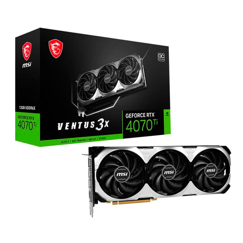 

Видеокарта MSI NVIDIA GeForce RTX 4070 Ti VENTUS 3X OC, Серый, GeForce RTX 4070 Ti VENTUS 3X OC