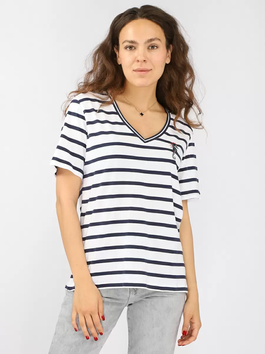 

Футболка женская JOGGY J7783 WOMEN T.SHIRT WH-NAVY синяя M, J7783 WOMEN T.SHIRT WH-NAVY